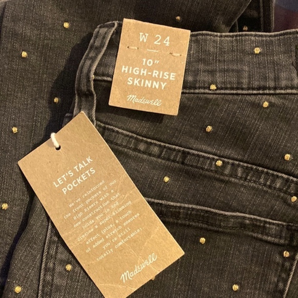 NWT MADEWELL 10" High-Rise Skinny Jeans: Metallic Dot Edition size 24 - Picture 5 of 12